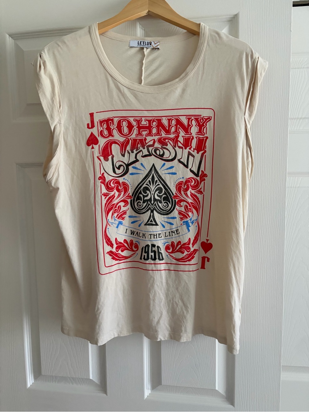 Anthropology LETLUV Johnny Cash Graphic Muscle Tee in Cream
